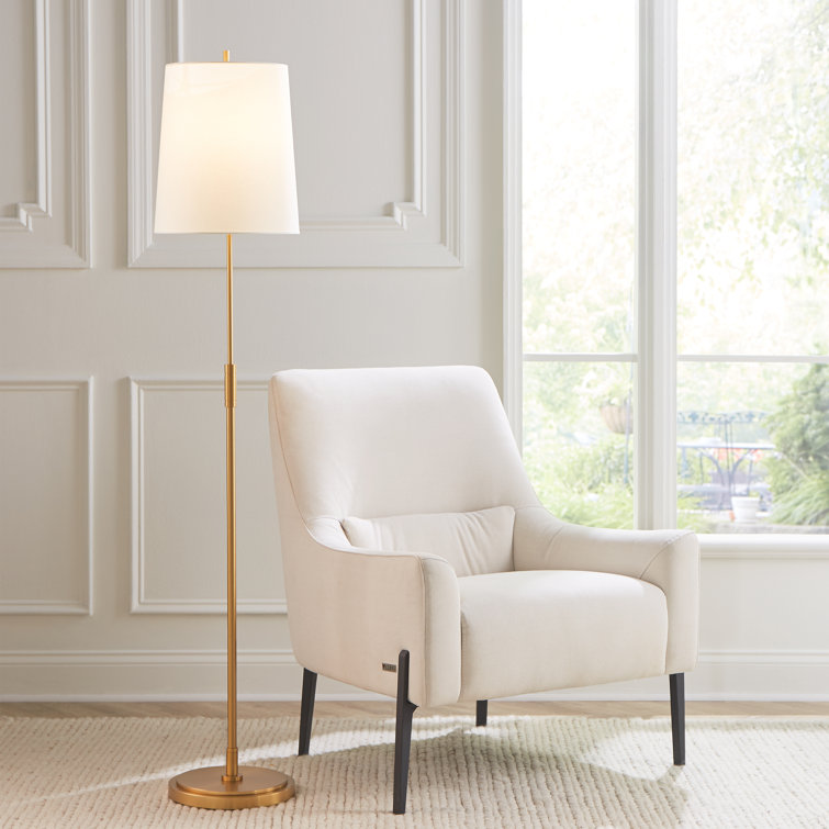 Adjustable Burnished Brass Floor Lamp with White Linen Shade