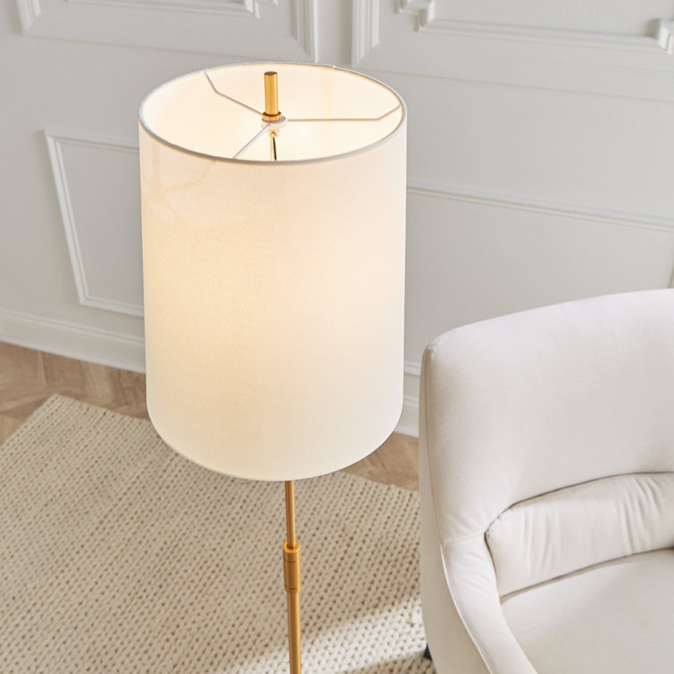 Adjustable Burnished Brass Floor Lamp with White Linen Shade