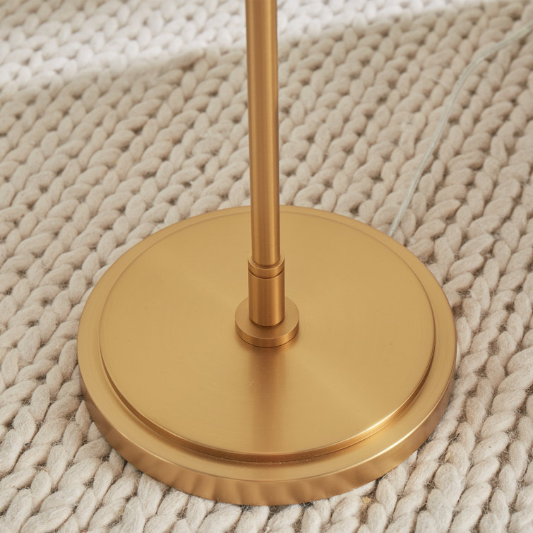 Adjustable Burnished Brass Floor Lamp with White Linen Shade