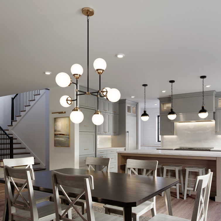 Satin Brass Midnight Elegance 8-Light Chandelier with Etched Glass