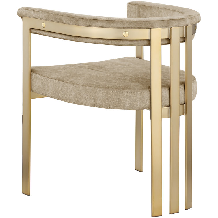 Tan Beige Velvet Ladderback Arm Chair with Gold Metal Frame