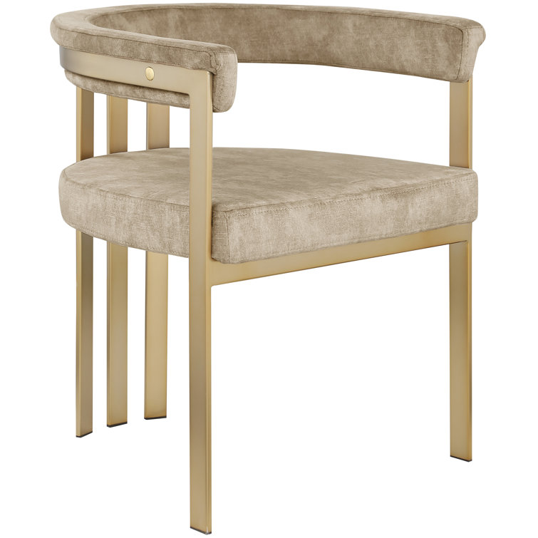 Tan Beige Velvet Ladderback Arm Chair with Gold Metal Frame