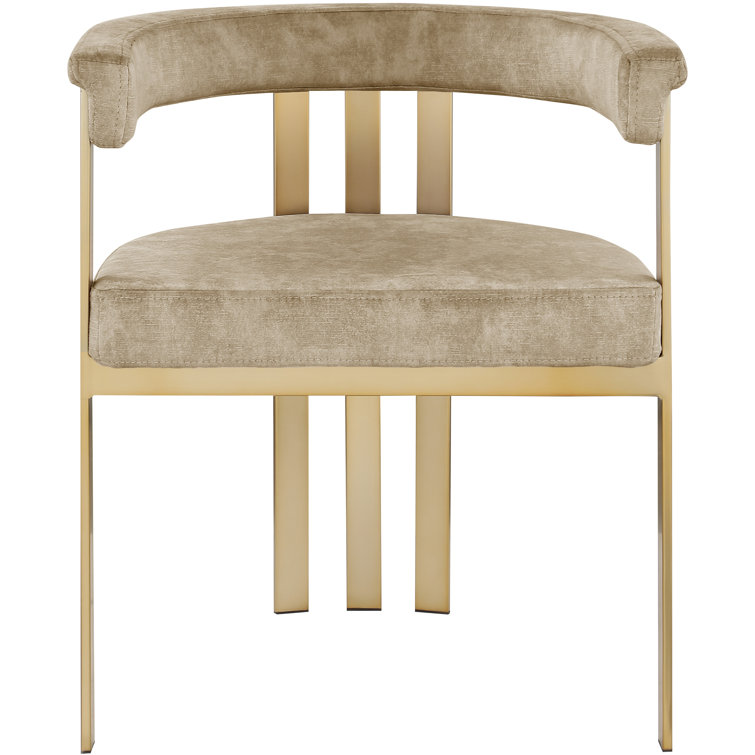 Tan Beige Velvet Ladderback Arm Chair with Gold Metal Frame