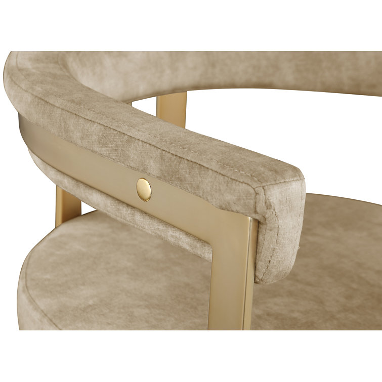 Tan Beige Velvet Ladderback Arm Chair with Gold Metal Frame