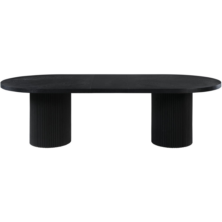 Black Oak Extendable Oval Dining Table with Fluted Base