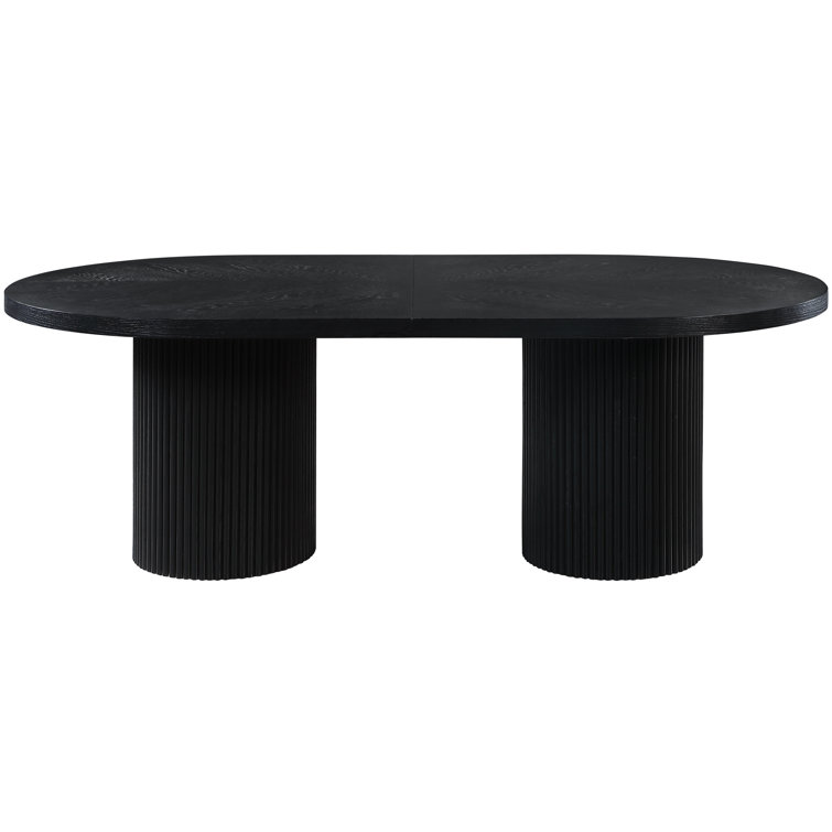 Black Oak Extendable Oval Dining Table with Fluted Base
