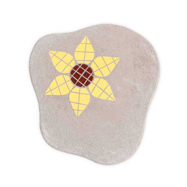 Yellow Floral Ceramic Mosaic Concrete Stepping Stone