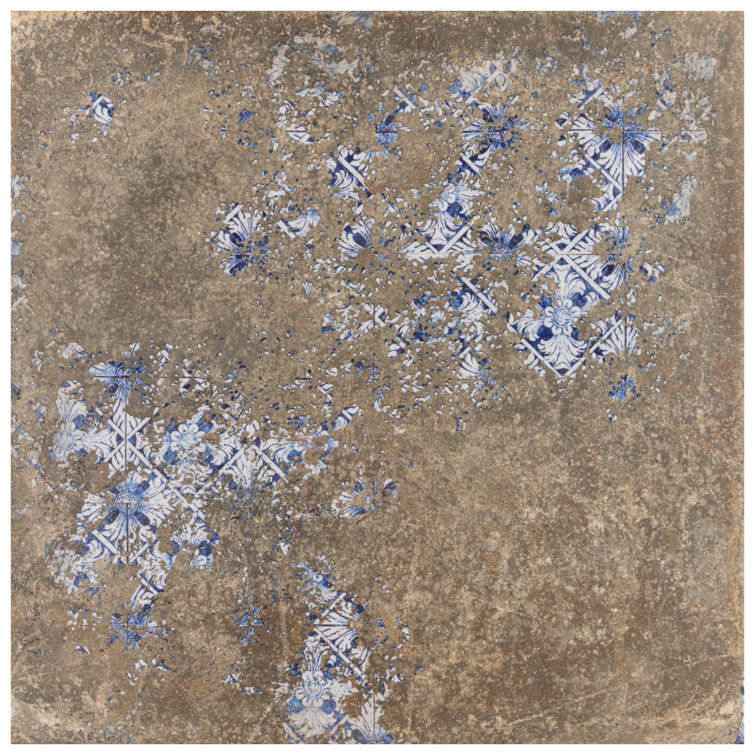 Antigua Deco 13" x 13" Brown and Blue Porcelain Tile