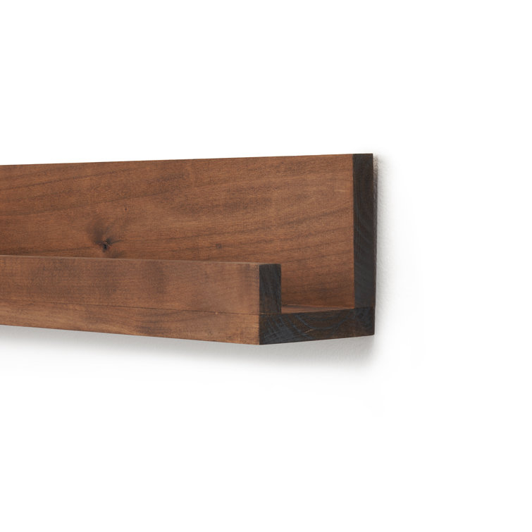 Walnut Alder Wood Floating Wall Shelves, Set of 2
