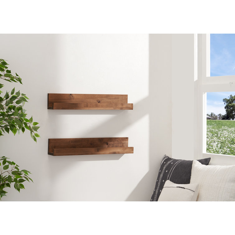 Walnut Alder Wood Floating Wall Shelves, Set of 2