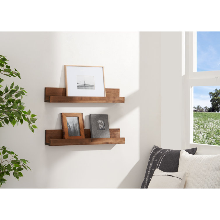 Walnut Alder Wood Floating Wall Shelves, Set of 2