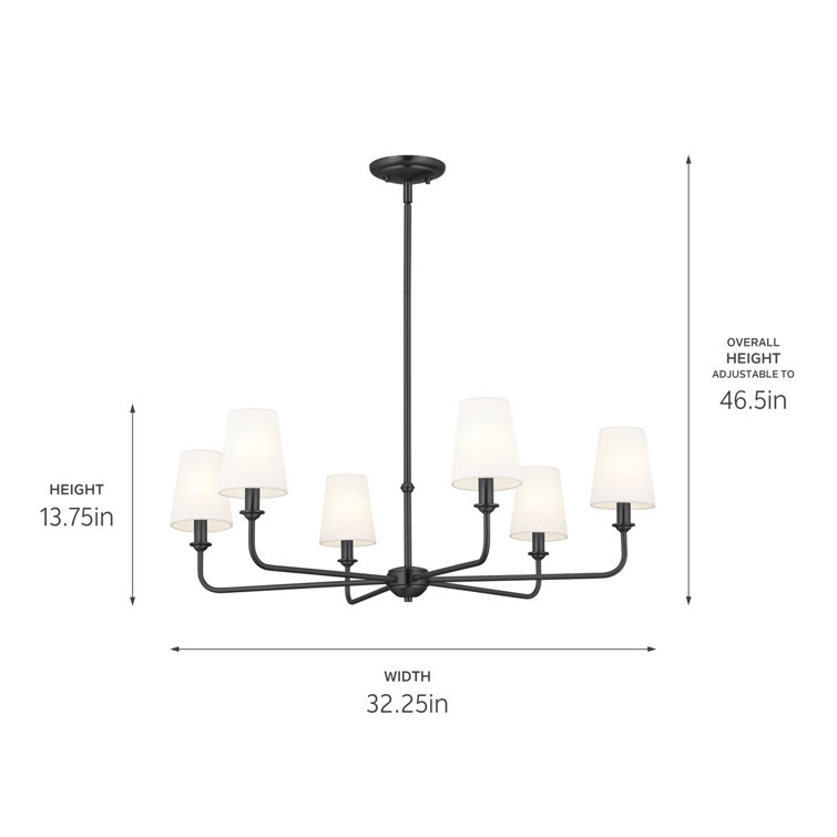 Black Steel 6-Light Chandelier with Fabric Shades