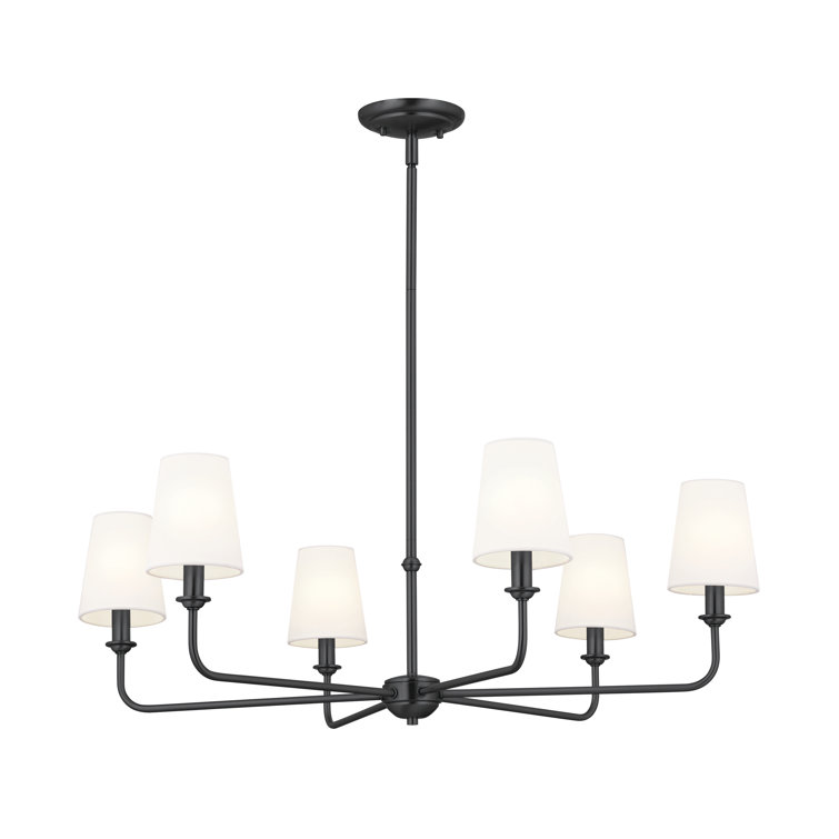 Black Steel 6-Light Chandelier with Fabric Shades