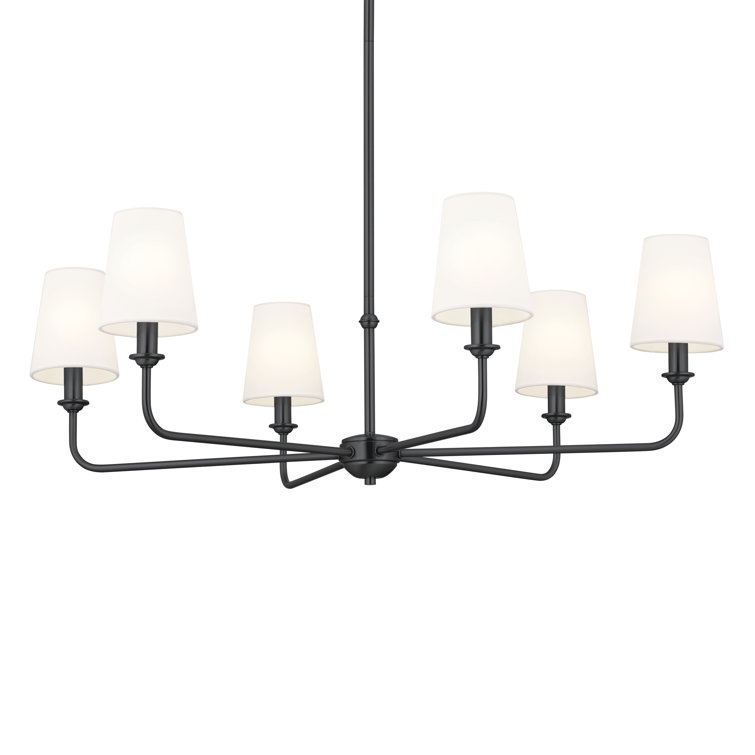 Black Steel 6-Light Chandelier with Fabric Shades