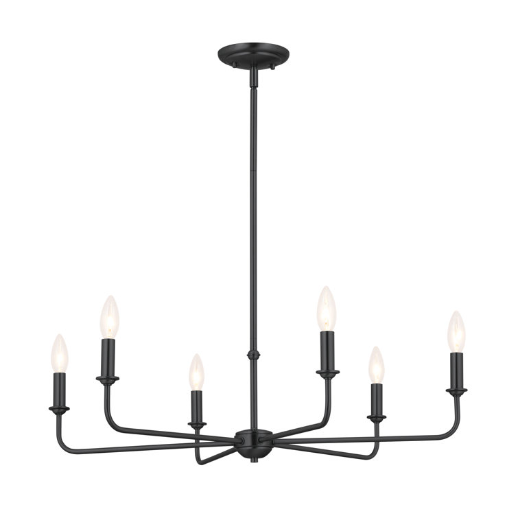 Black Steel 6-Light Chandelier with Fabric Shades