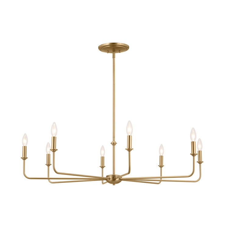 Brushed Natural Brass 8-Light Chandelier with White Linen Shades