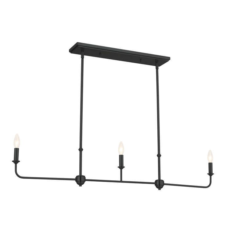 Black Steel 3-Light Linear Chandelier with Fabric Bell Shades
