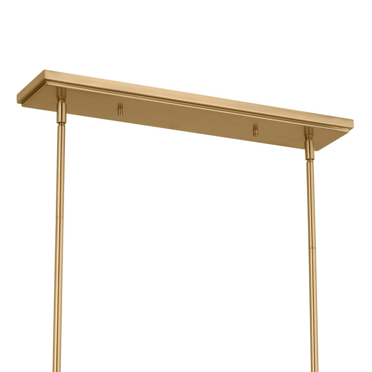 Brushed Natural Brass 3-Light Linear Chandelier with Fabric Shades