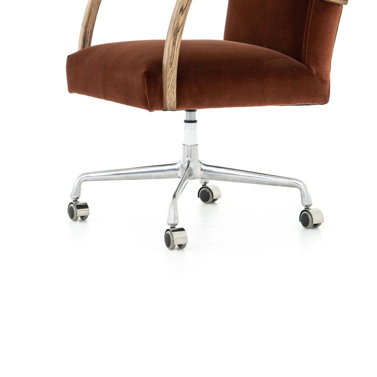 Masterson Burnt Auburn Velvet Swivel Desk Chair with Distressed Oak Frame