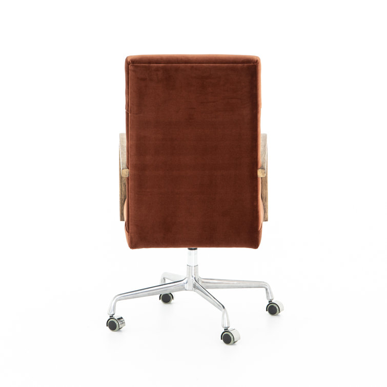 Masterson Burnt Auburn Velvet Swivel Desk Chair with Distressed Oak Frame