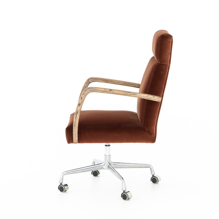 Masterson Burnt Auburn Velvet Swivel Desk Chair with Distressed Oak Frame