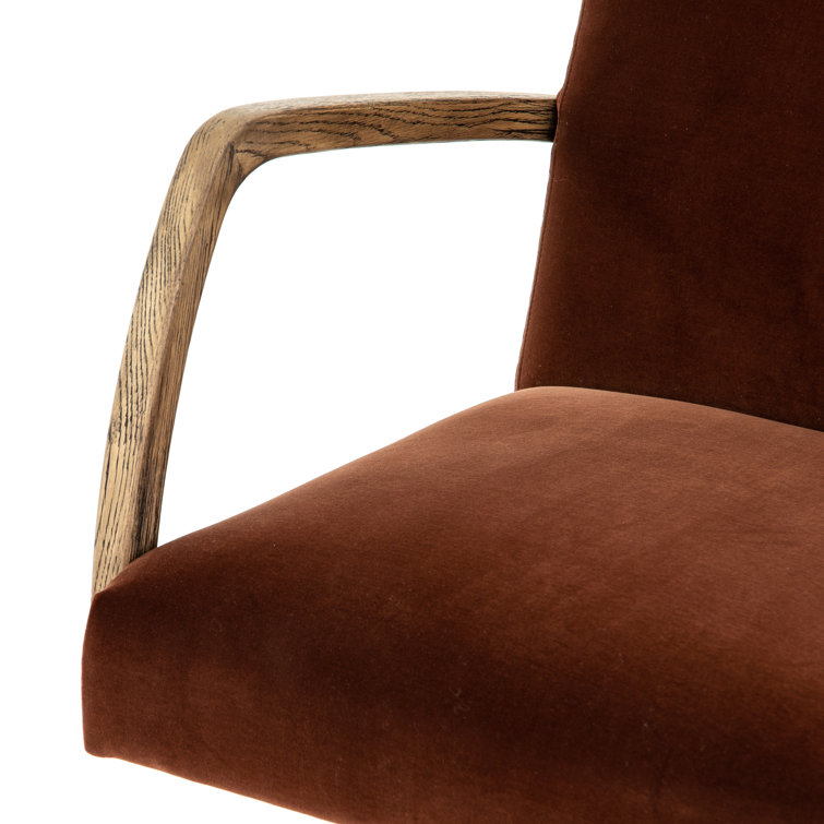 Masterson Burnt Auburn Velvet Swivel Desk Chair with Distressed Oak Frame