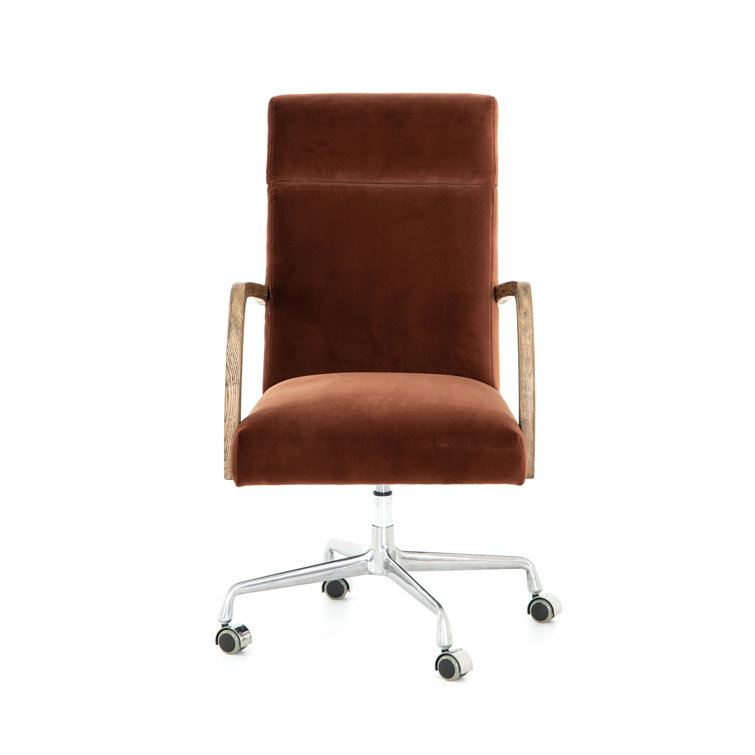 Masterson Burnt Auburn Velvet Swivel Desk Chair with Distressed Oak Frame