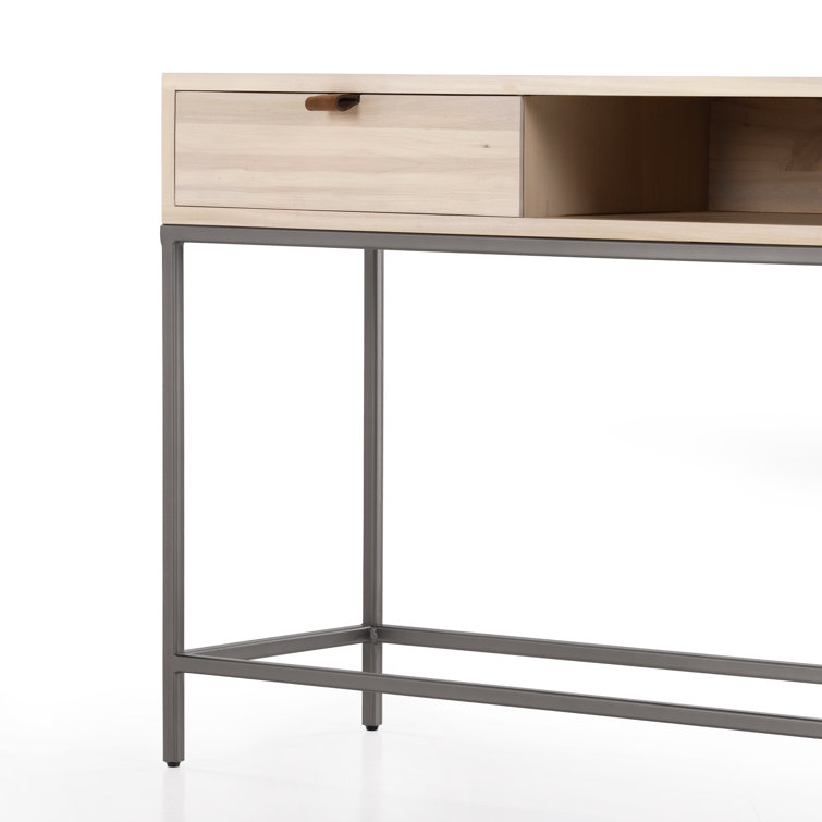 Mid-Century Modern Dove Poplar Console Table with Leather Pulls