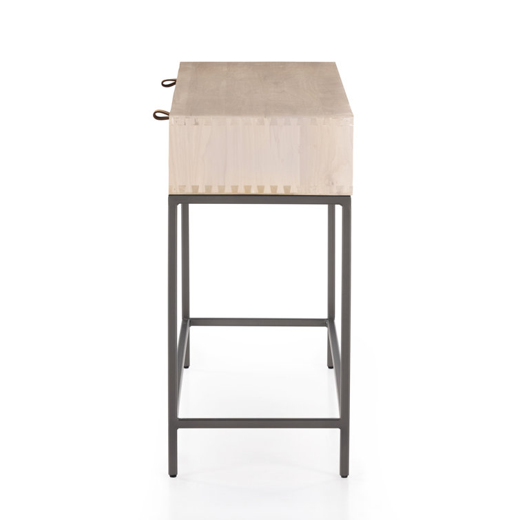 Mid-Century Modern Dove Poplar Console Table with Leather Pulls