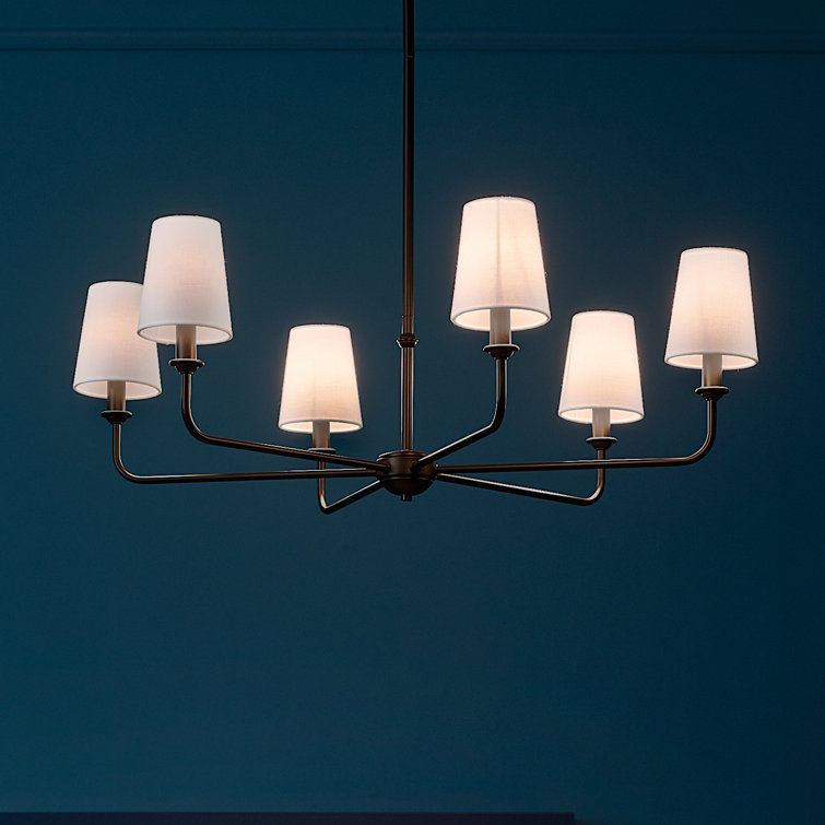 Black Steel 6-Light Chandelier with Fabric Shades