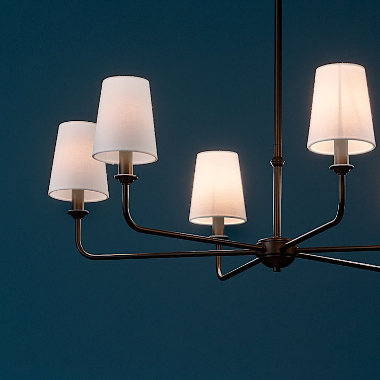 Black Steel 6-Light Chandelier with Fabric Shades