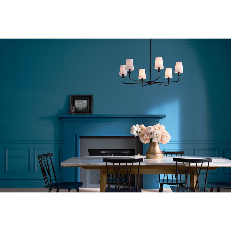 Black Steel 6-Light Chandelier with Fabric Shades