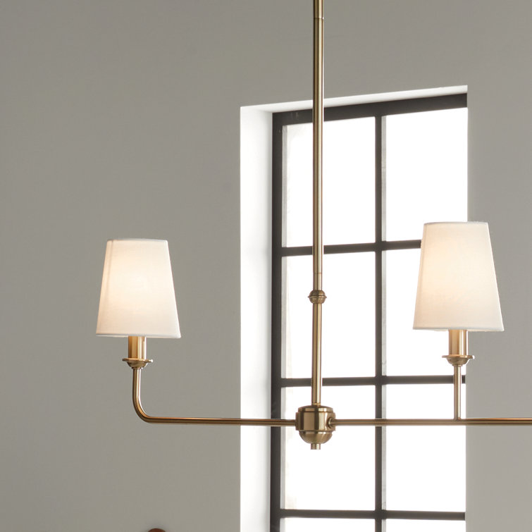 Brushed Natural Brass 3-Light Linear Chandelier with Fabric Shades