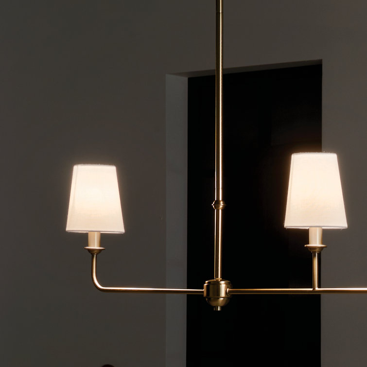 Brushed Natural Brass 3-Light Linear Chandelier with Fabric Shades