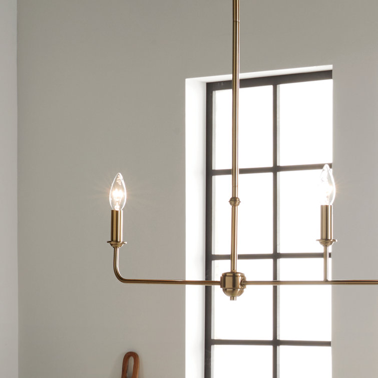 Brushed Natural Brass 3-Light Linear Chandelier with Fabric Shades