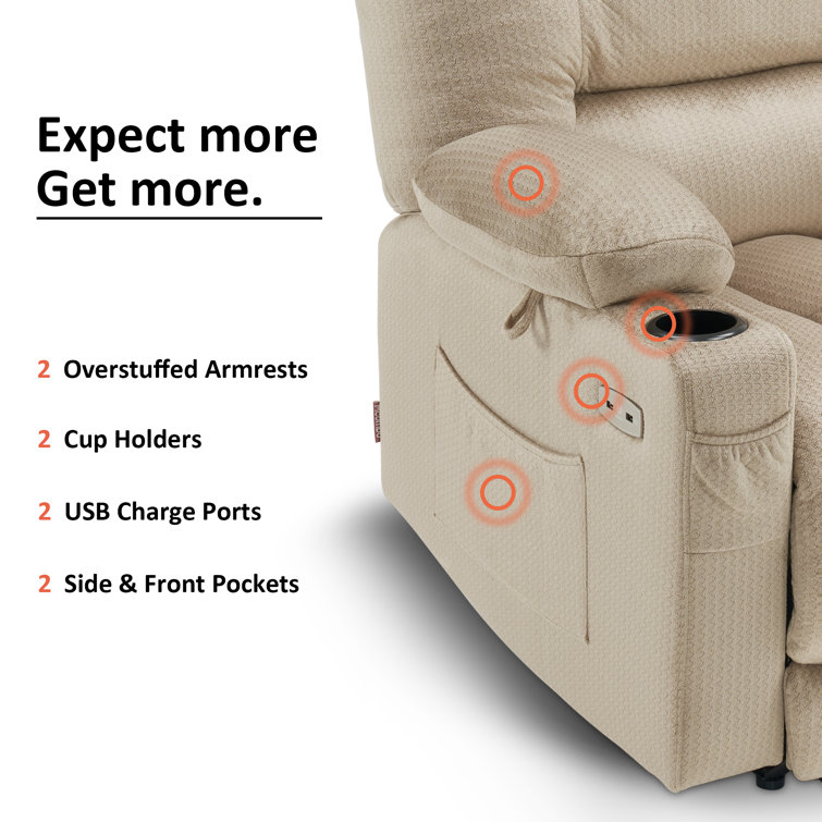Beige Power Recliner with Heat, Massage, and USB Ports