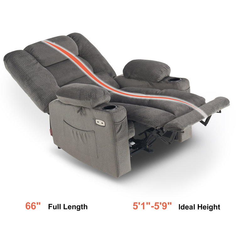 Gray Polyester Blend Power Recliner with Heat and Massage