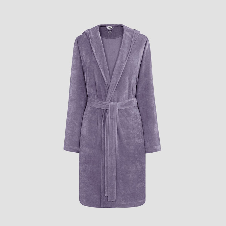 Purple Cotton Blend Terry Cloth Hooded Bathrobe with Belt