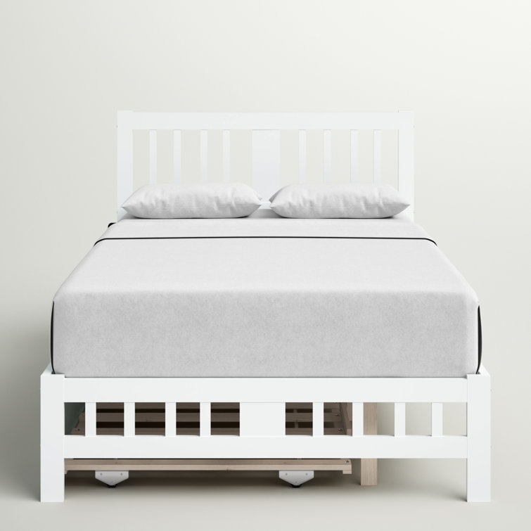 White Full Size Solid Rubberwood Mission Bed with Slats