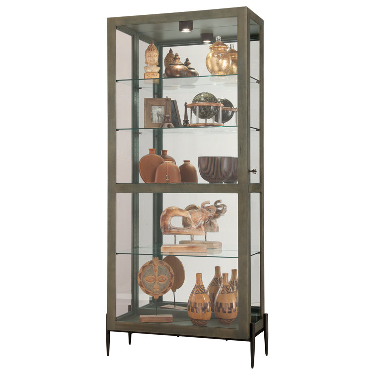 Smoke Grey Lighted Curio Cabinet with Glass Shelves
