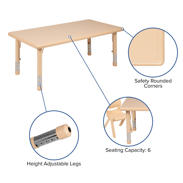Natural Plastic Height Adjustable Kids Activity Table Set with 6 Chairs