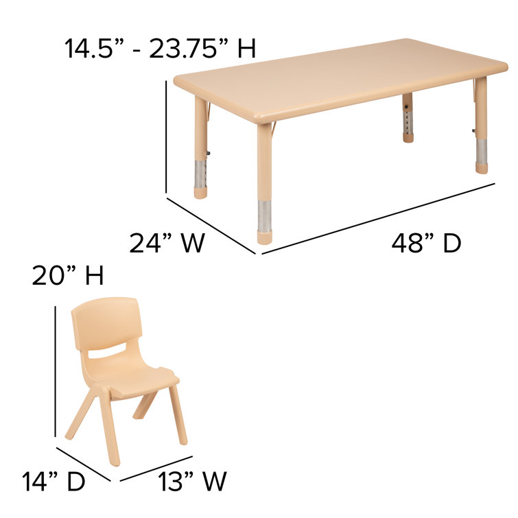 Natural Plastic Height Adjustable Kids Activity Table Set with 6 Chairs