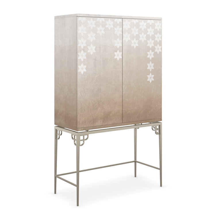 Oleander Tall Brown and White Bar Cabinet with Metal Base