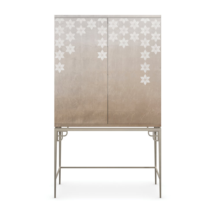 Oleander Tall Brown and White Bar Cabinet with Metal Base