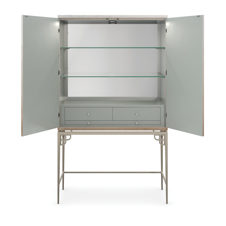 Oleander Tall Brown and White Bar Cabinet with Metal Base