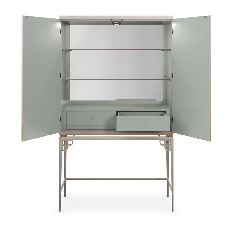 Oleander Tall Brown and White Bar Cabinet with Metal Base