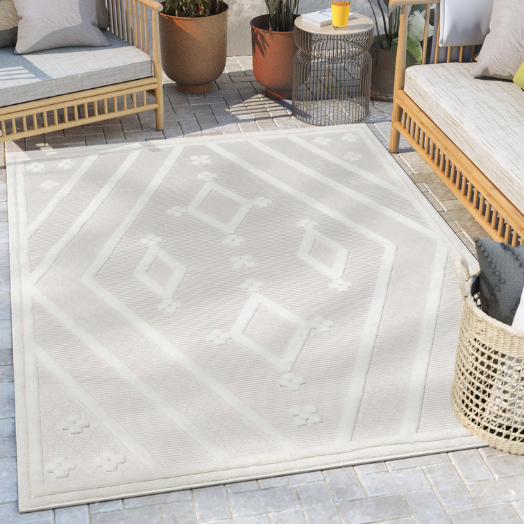 Sila Mali Ivory Geometric Flatweave Synthetic 7'10" x 10'6" Area Rug