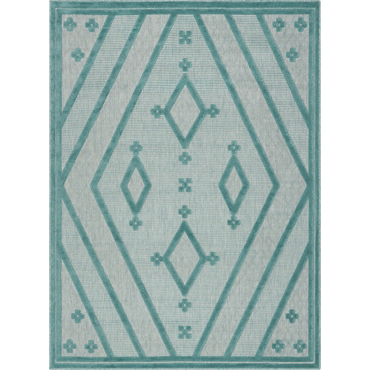 Sila Mali Teal 5'3" x 7'3" Geometric Synthetic Indoor/Outdoor Rug