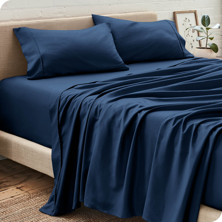 King Gingham Blue Cotton Polyester Microfiber Sheet Set