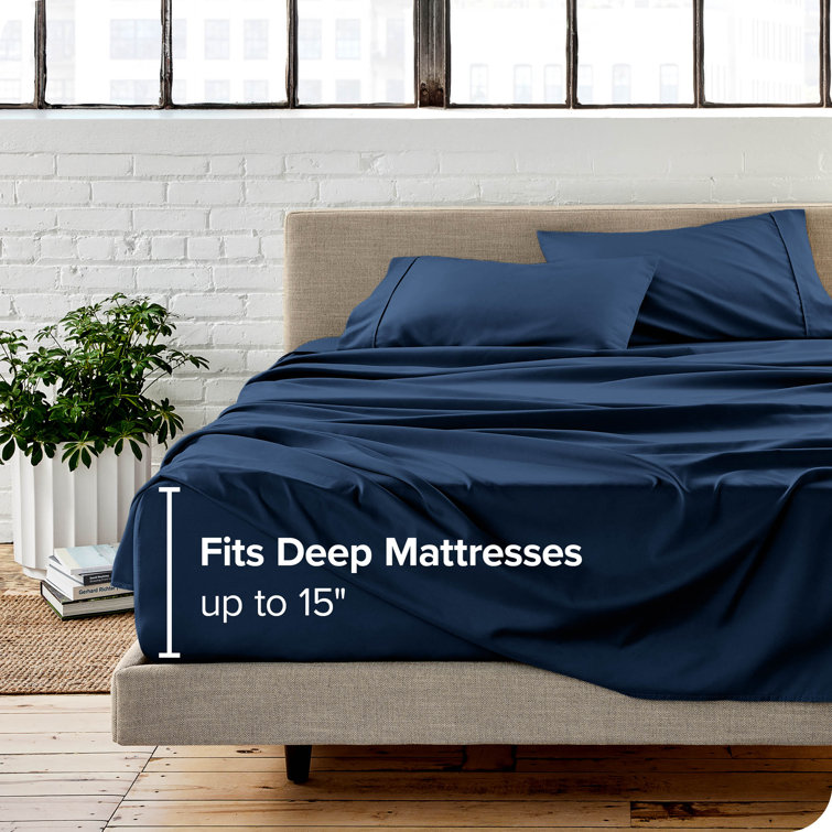 King Gingham Blue Cotton Polyester Microfiber Sheet Set